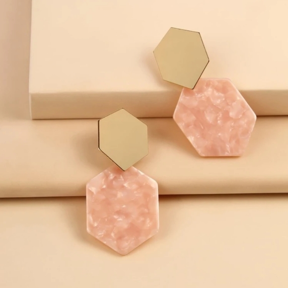 Summer Light Coral Acrylic Geometric Drop Earrings - Picture 2 of 6